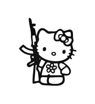 Hello Kitty Silahlı Kedi Tasarım Oto Sticker 20 Cm