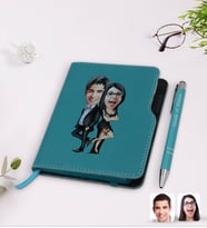 BK Gift Kişiye Özel Sevgililer Karikatürlü Turkuaz Termo Deri Defter Kalem Seti-6