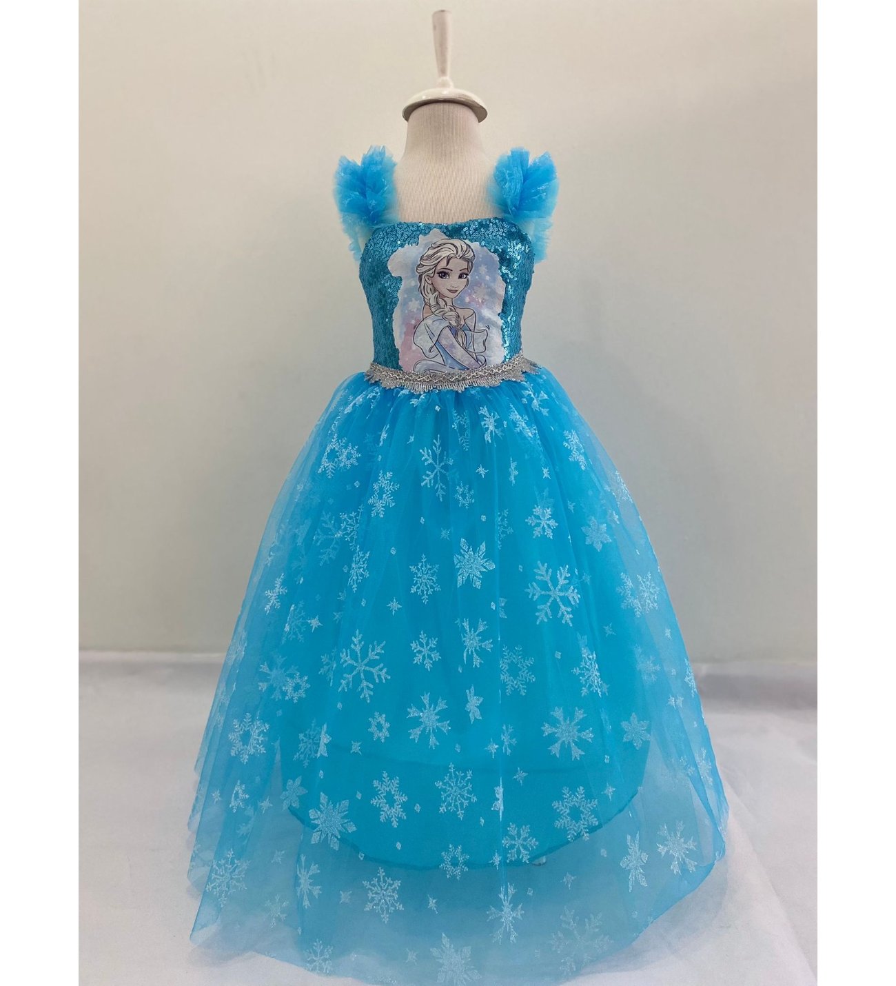 BASKILI ELSA MODEL UZUN ELBİSE