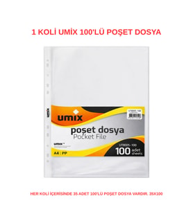 100’lü Poşet Dosya 35 Adet 1 Koli – A4 Şeffaf Evrak Dosyası Ofis ve Okul İçin (35X100)