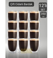 12’li Set Latte Bardağı Cappuccino Bardağı Çift Cidarlı Bardak Americano Bardağı 350 ml Kahve Bardak