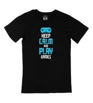 Turkuaz Keep Calm Play Game Siyah Tişört
