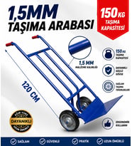 1,5 mm Kalın Profilli Koli Taşıma Arabası 120 cm Boy 150 Kg Kapasiteli Ağır Hizmet El Arabası