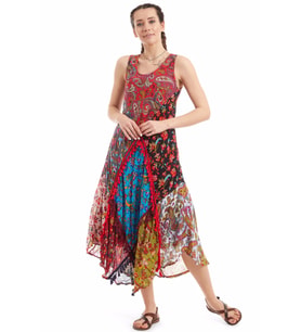 Şile Bezi Kırmızı Patchwork Elbise