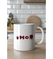 Romantik Kahve Fiyonk Dudak Gül Desenli 330ml Baskılı Beyaz Seramik Kupa Bardak