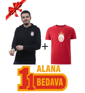 Galatasaray Orijinal Siyah Sweatshirt 5 Yıldız Kırmızı T-Shirt Hediyeli