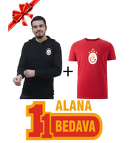 Galatasaray Orijinal Siyah Sweatshirt 5 Yıldız Kırmızı T-Shirt Hediyeli