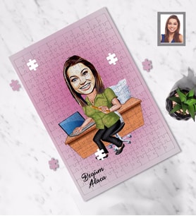 Kişiye Özel Öğretmen Karikatürlü A4 99 Parça Puzzle Bayan-17