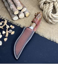 Kamp Bıçağı Outdoor Bıçak Hediyelik Eşya Deri Kılıf Hediyeli Çakı Aslanbaşlı 28 Cm Tırtıklı Bıçak