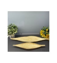 Dekoratif Polyester Ikili Uzun Yaprak Sunumluk Krem Gold Eskitme