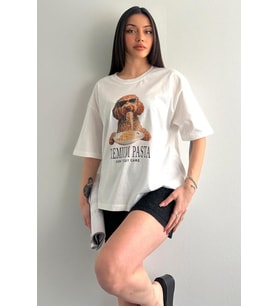 Poodle Premium Pasta Baskılı Unisex T-shirt/Tişört - TÜM YAŞ GRUPLARI (Beyaz)