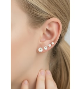 925 Ayar Gümüş 4’lü İncili Küpe Seti  4 mm - 5 mm - 6 mm - 7 mm İnci Gümüş Küpe Seti