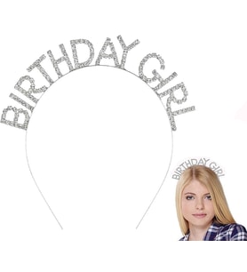 Gümüş Kristal Taşlı Birthday Girl Doğum Günü Tacı İthal Ürün A Kalite 17x16 cm