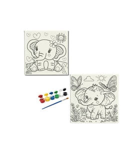 2'li Tuval Boyama Seti. 20x20 CM UV baskı sevimli karakterler + 6 Akrilik Boya + 1 Fırça