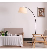 RİOLİGHT RETRO RUSTİK HAREKETLİ KREM KUMAŞ BAŞLIK SİYAH METAL LAMBADER KÖŞE LAMBASI ŞAPKA ÇAPI:45CM