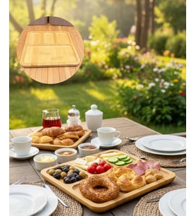 4 BÖLMELİ BAMBU KARE SUNUM TABAĞI KAHVALTI TABAĞI 28 CM (Kahverengi)