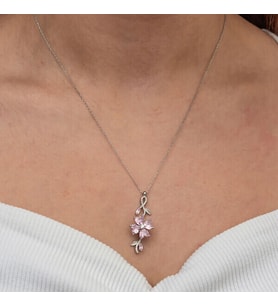 Pembe Çiçek 925 Ayar Gümüş Kadın Kolye