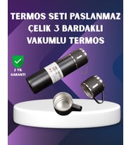Paslanmaz Termos Ve İkili Bardak Seti 6-12 Saat Sıcak/soğuk Tutma