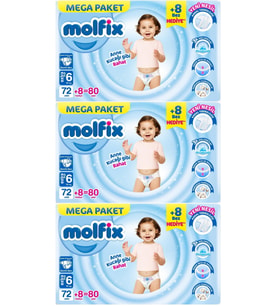 Molfix Bebek Bezi Beden:6 (15+KG) Extra Large 240 Adet Mega Aylık Fırsat Pk