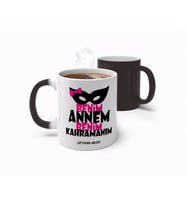 BK Gift Kişiye Özel Benim Annem Benim Kahramanım Tasarımlı Sihirli Kupa Bardak-1 (Beyaz)