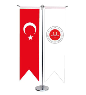 Masa Üstü Kırlangıç Diyanet İşleri Başkanlığı Türk Bayrağı + Krom T Direk Masa Bayrak Seti