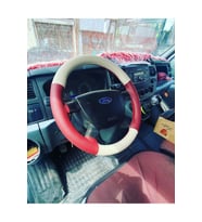 DİKİŞLİ DİREKSİYON KILIFI BEJ/ KIRMIZI DERİ KIRMIZI DİKİŞLİ FORD TRANSİT İÇİN