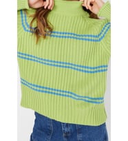 Stil Modern Kadın Regular Reglan Kol Dik Yaka Çizgili Triko Kazak (Yeşil)