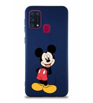 Samsung Galaxy M31 Soft Premier Kapak Mickey Mouse-B Tasarımlı Silikon Kılıf - Lacivert (Şeffaf)