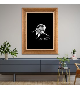 Altın Varaklı Çerçeveli Paspartulu Atatürk Tablo nl02A544 (Gold)