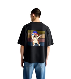 Erkek Oversize Tişört Komik Bulldogu Patriot Güneş Gözlüğü Altın Zincir Baskılı Rahat Günlük Modern