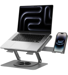 360 Derece Döner Laptop Standı Telefon Tutuculu, Ayarlanabilir Katlanabilir Notebook Yükseltici, 10-15.6 İnç Laptop ile Uyumlu Masaüstü Alüminyum Stand L189-C