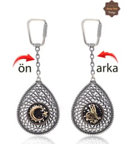 Ayyıldız ve Tuğralı Damla Model Çift Taraflı Oksitli Gümüş Telkari Anahtarlık 201025187