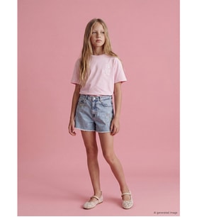LCW Kids Mavi Çiçek Nakışlı Kız Çocuk Jean Şort