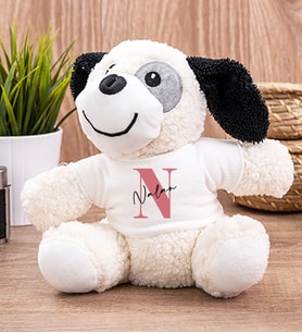 Kişiye Özel Baş Harfli Üzeri İsim Yazılı Peluş Köpek (Beyaz)