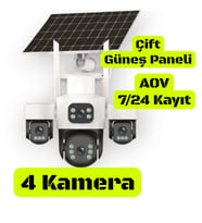 4 Kameralı Çift Panelli 4G Solar Kamera AOV 7/24 Kayıt (Siyah Beyaz)