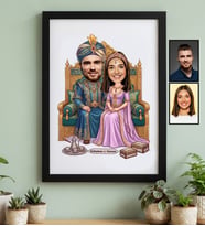Kişiye Özel Karikatürlü Osmanlı Padişahı ve Sultanı Sevgiliye Hediye Siyah Çerçeve Sevgililer Günü Hediyesi