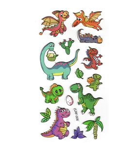 Sticker Kabartmalı Stiker Defter, Planlayıcı Etiket (lrf-006) - 17X9 cm - Eğlenceli Dinazor