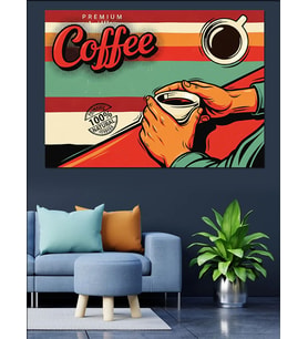 Kahve Temalı Pop Art Çizim Dekoratif Kanvas - Mdf Ahşap Tablo