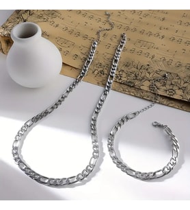 Silver Renk Unisex Figaro Model Zincir Kolye ve Bileklik Set 2,5 mm (Gümüş)