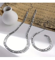 Silver Renk Unisex Figaro Model Zincir Kolye ve Bileklik Set 2,5 mm (Gümüş)