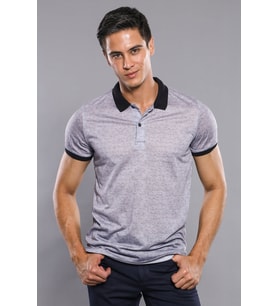Çiçek Desenli Polo Yaka Gri T-shirt  Wessi