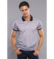 Çiçek Desenli Polo Yaka Gri T-shirt  Wessi