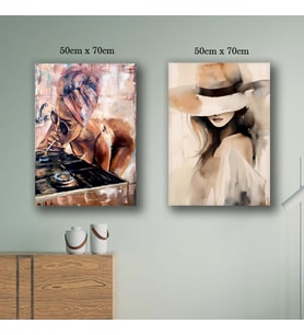 kadın poz şapkalı tablo resim kanvas 2 adet 50x70