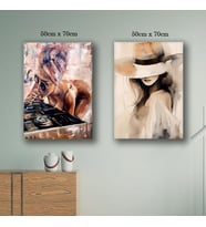 kadın poz şapkalı tablo resim kanvas 2 adet 50x70