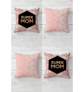 Super Mom Yazılı Anneler Günü İçin Gizli Fermuarlı Kırlent Kılıfı Koltuk Yastık Kılıfı Takım(4ADET) (Siyah)