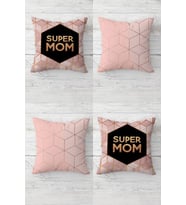 Super Mom Yazılı Anneler Günü İçin Gizli Fermuarlı Kırlent Kılıfı Koltuk Yastık Kılıfı Takım(4ADET) (Siyah)