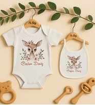 Pia Baby Premium %100 Pamuk İsme Özel Organik Baskılı Çıtçıtlı Bebek Body Ve Önlük 5034-20 (Ekru)