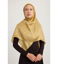 Wafa A1111 Jakarlı Parlak Saten Eşarp 110x110cm - Bej (Gold)