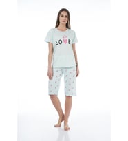 Estiva 22064 Kadın Kalpli Viskon Kısa Kollu Kaprili Pijama Takımı