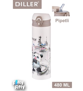 DILLER 480 ML Pipetli Paslanmaz Çelik Termos Vacum Cup Kilitli Kapak  -FFDILLERD9248 (Karışık)